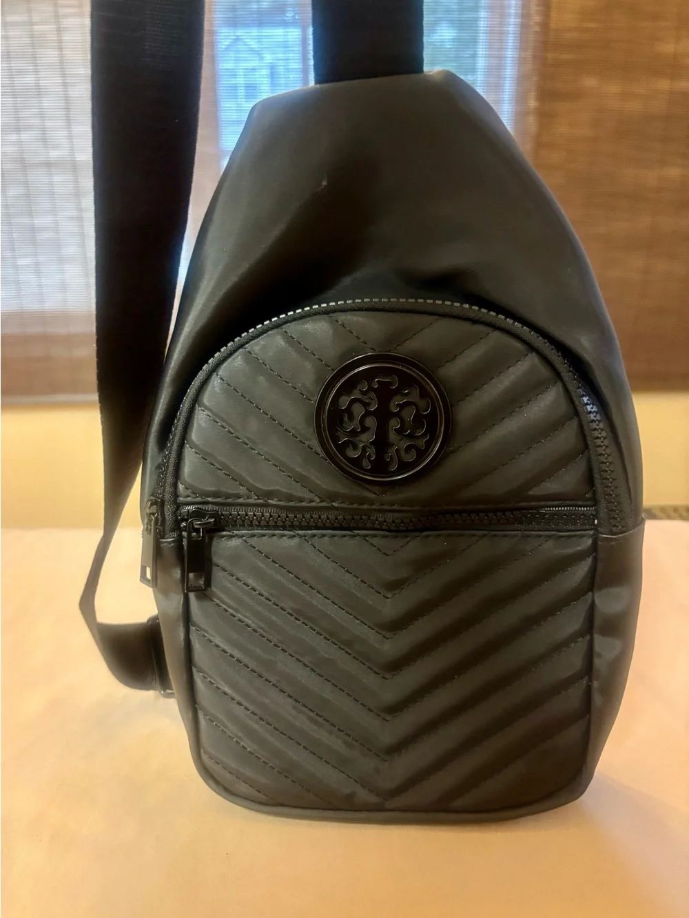 Tory Burch Symbol Black Quilted Crossbody Sling Bag with Gold Logo